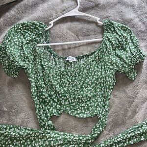 Beginning Boutique Green Tie Back Crop Top